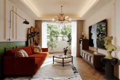 当夕落地窗洒正在方才落成的胡桃木地板上